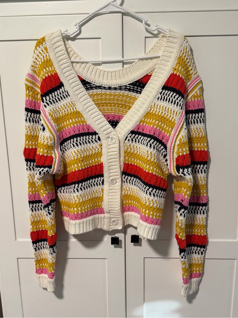 Deluc Cropped Striped Button Cardigan